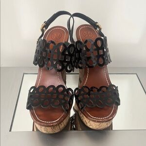 Tory Burch Black Cutout Wedge Sandals